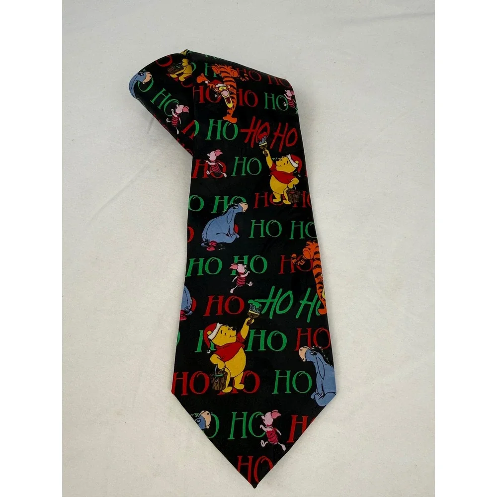 Vintage Disney Winnie the Pooh Christmas Tie Mens‎ Black Tigger Eeyore Holiday